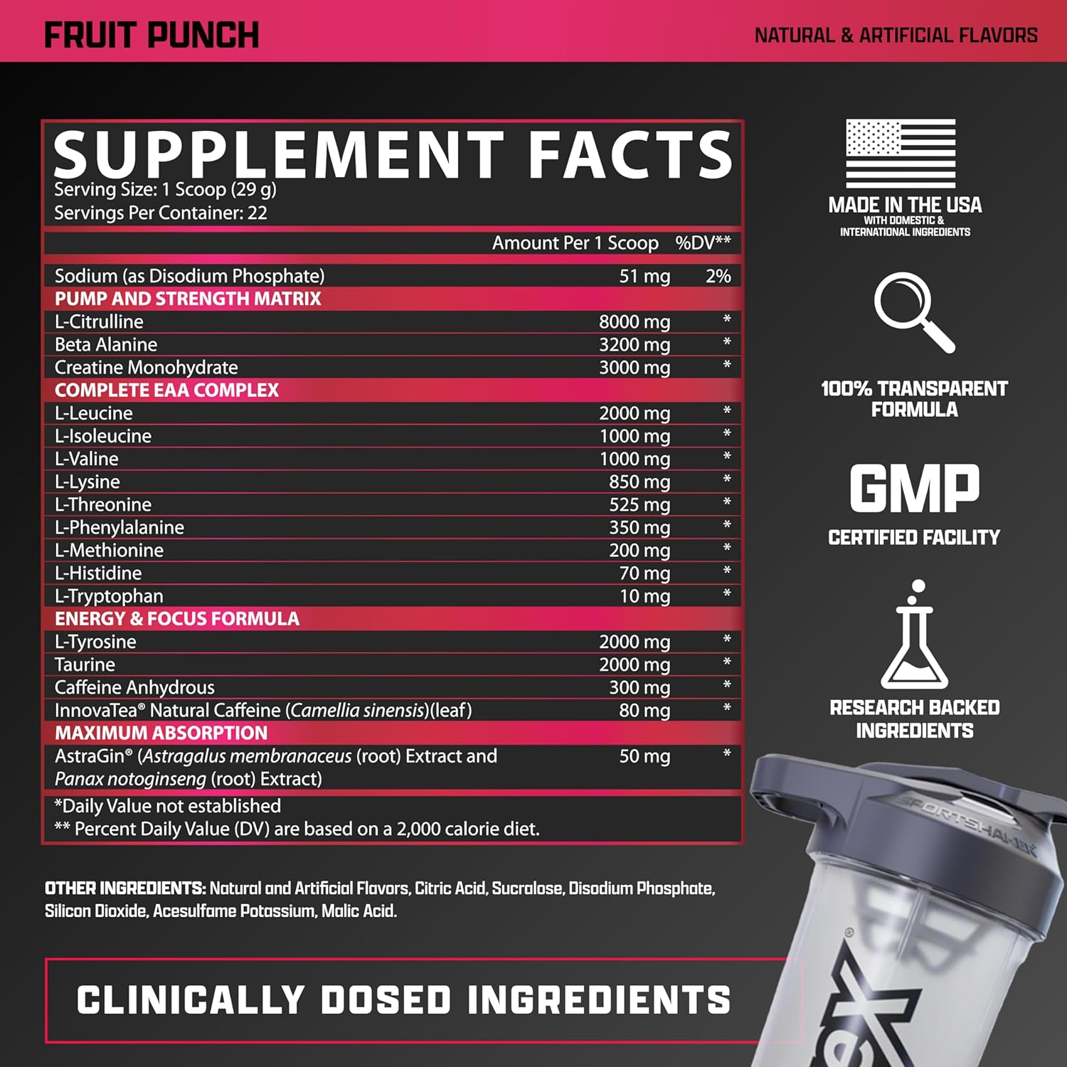 Nutrex Research Outlift Clinical Pre Workout Powder - Clinically Dosed with Creatine, 8G Citrulline, EAA - Energy, Performance, Pump Supplement for Men & Women - Fruit Punch Flavor (22 Servings)