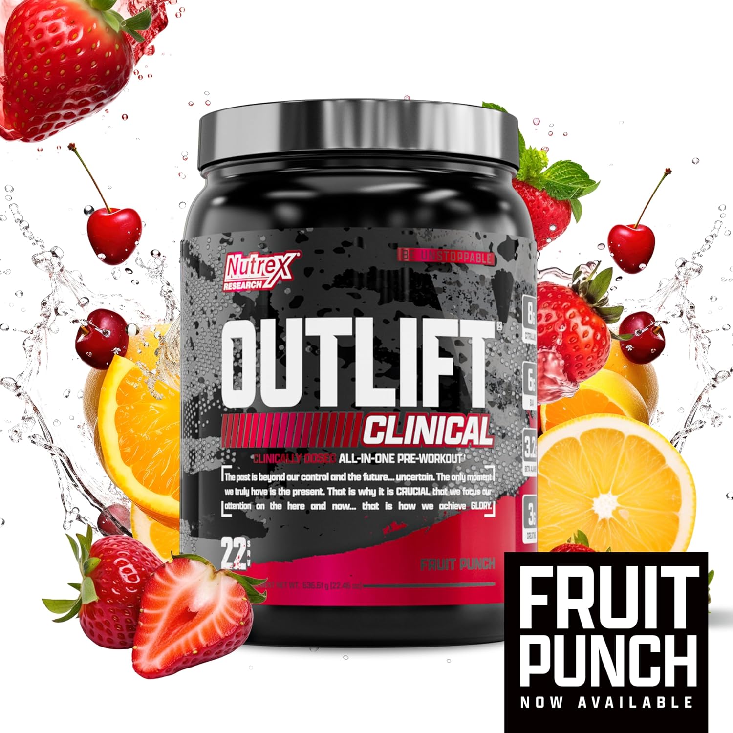 Nutrex Research Outlift Clinical Pre Workout Powder - Clinically Dosed with Creatine, 8G Citrulline, EAA - Energy, Performance, Pump Supplement for Men & Women - Fruit Punch Flavor (22 Servings)