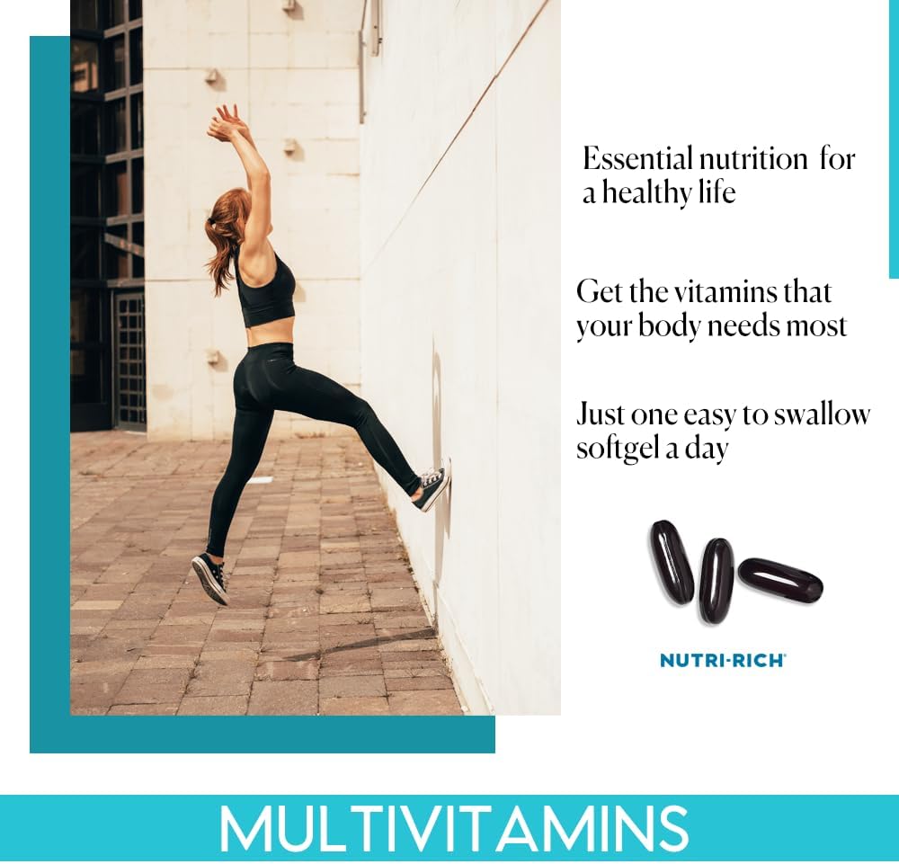 Nutri-Rich Essentials Multi Softgel - Adult Multivitamin with Iron, Lutein, K2, D3, Minerals, Omega-3, Energy Support - 60 Count