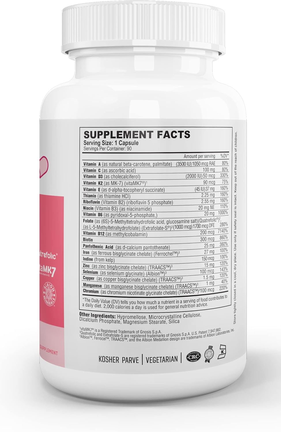 Nutri-Supreme Research Prenatal Vitamin with Methyl Folate - 90 Count Iron Capsules for Women, Kosher One-a-Day Multivitamin