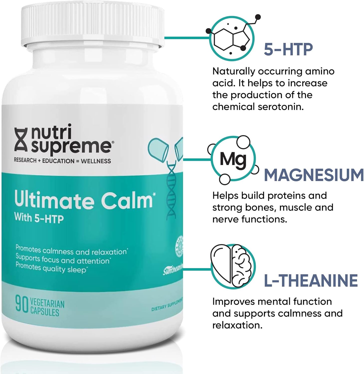 Nutri-Supreme Ultimate Calm with 5-HTP for Quality Sleep - Natural Mood Support - 90 Capsules