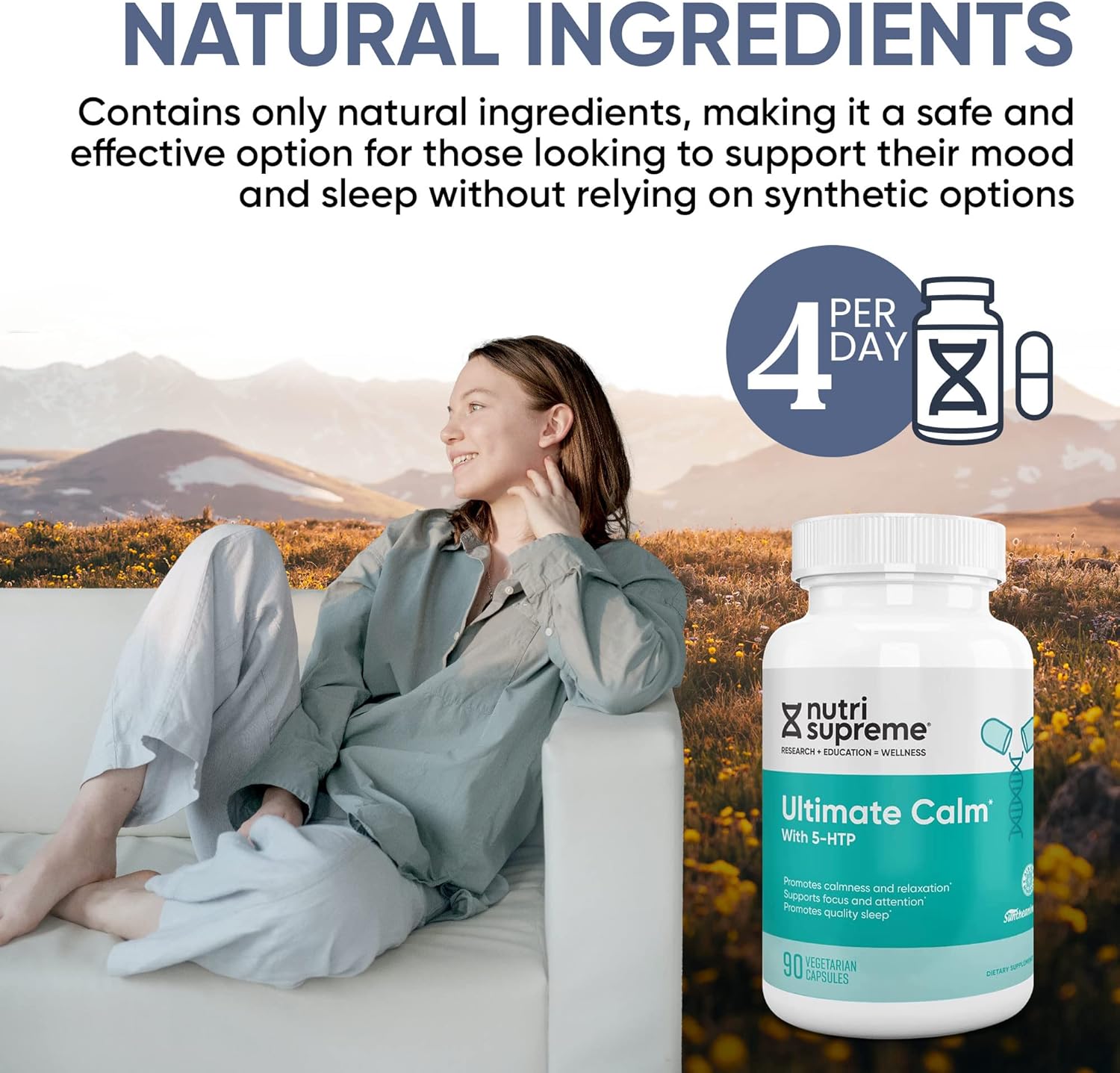 Nutri-Supreme Ultimate Calm with 5-HTP for Quality Sleep - Natural Mood Support - 90 Capsules