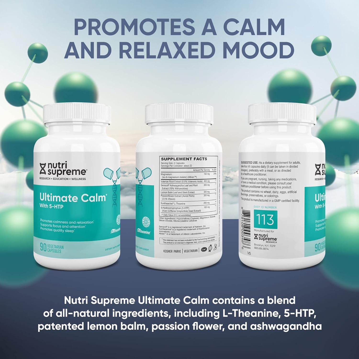 Nutri-Supreme Ultimate Calm with 5-HTP for Quality Sleep - Natural Mood Support - 90 Capsules