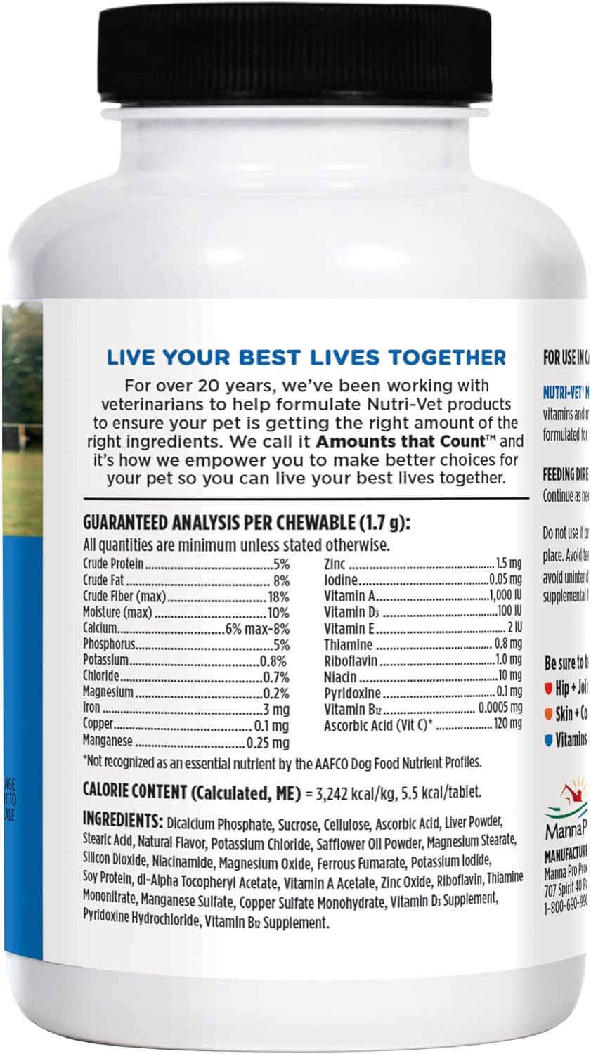 Nutri-Vet Multi-Vite Chewables for Adult Dogs | 120 Count | Daily Vitamins and Minerals for Peak Health