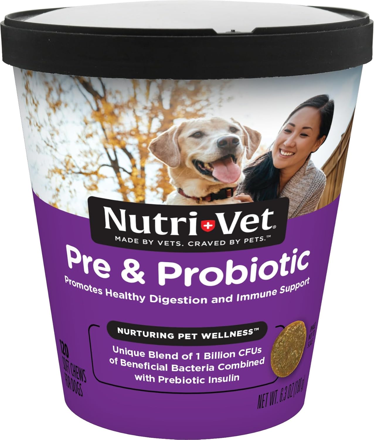 Nutri-Vet Pre and Probiotic Soft Chews for Dogs - 120 Tasty Digestive Health Support Chews