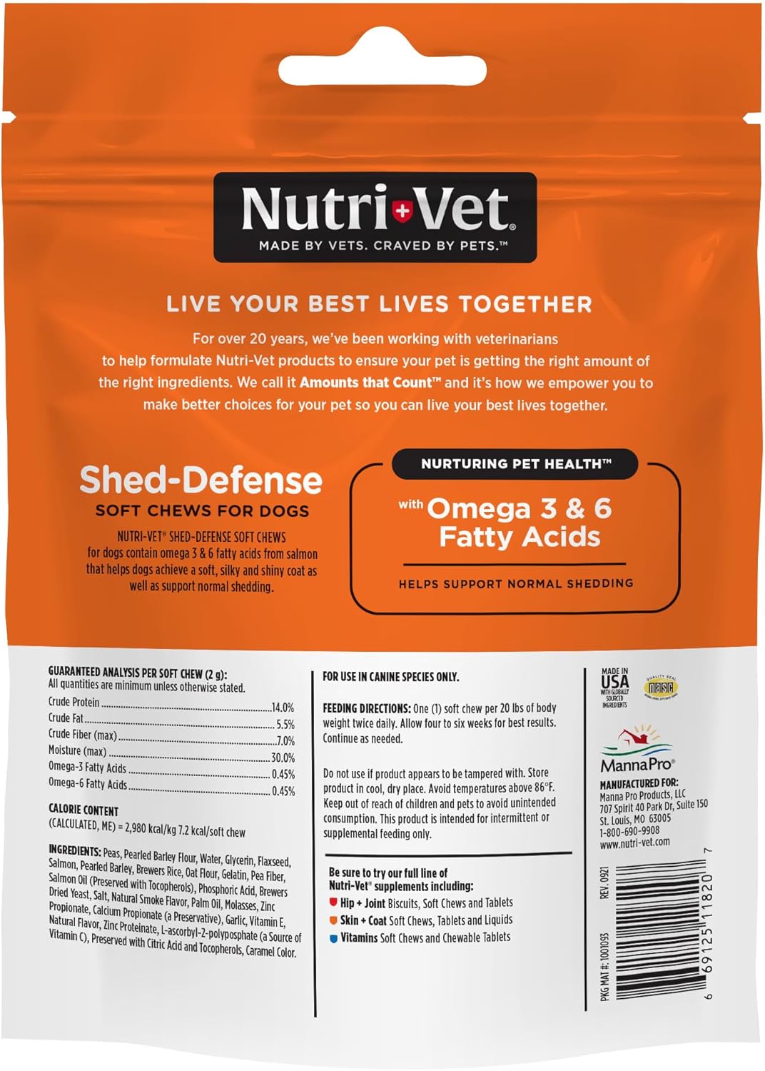 Nutri-Vet Shed Defense Soft Chews for Dogs - 60 Chews - Promotes Healthy Coat and Reduces Shedding