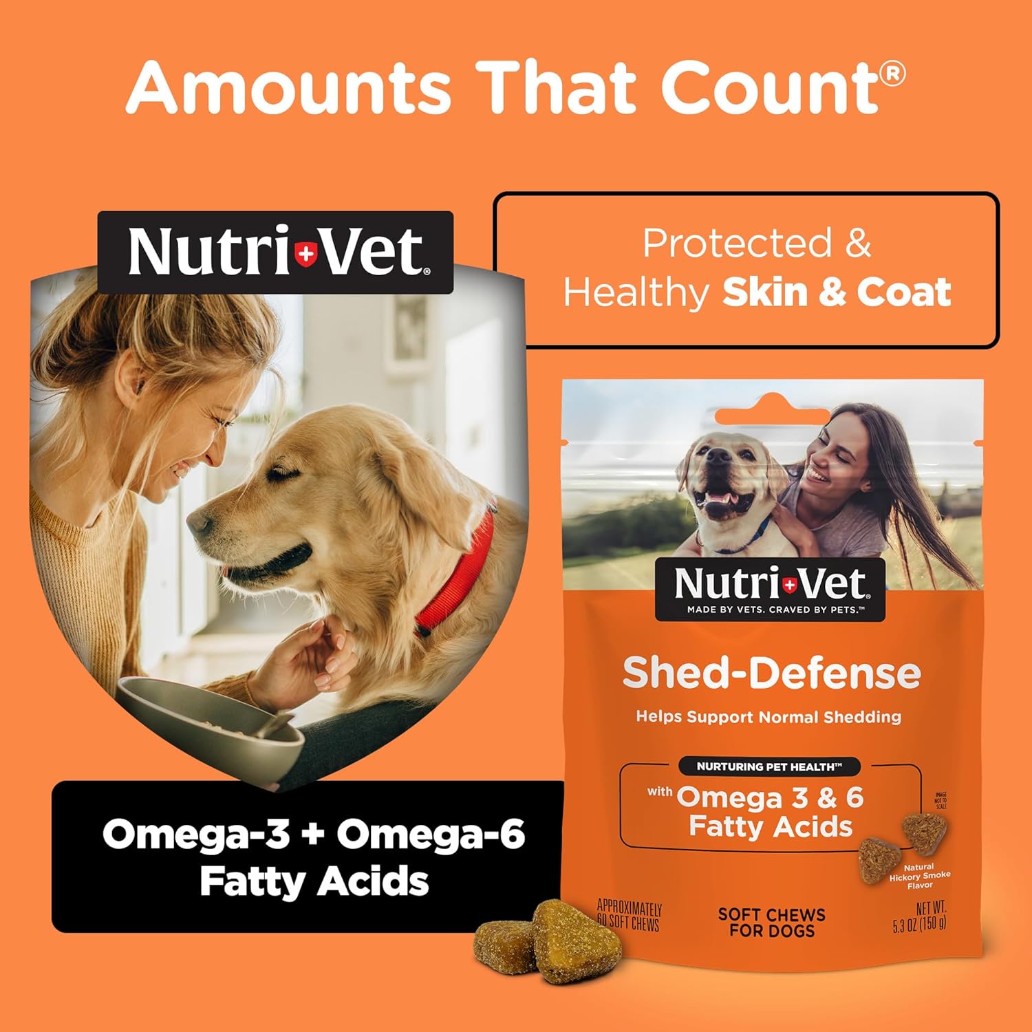 Nutri-Vet Shed Defense Soft Chews for Dogs - 60 Chews - Promotes Healthy Coat and Reduces Shedding