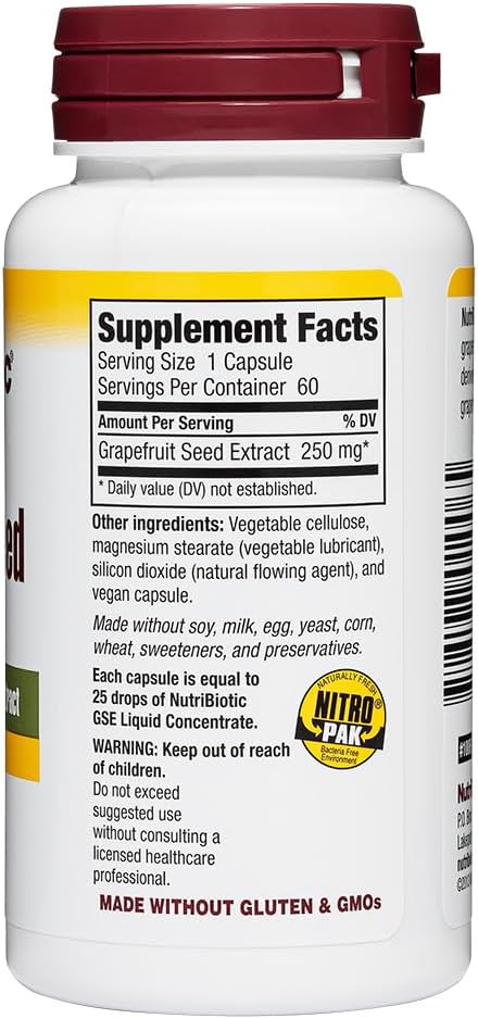 NutriBiotic Grapefruit Seed Extract Capsules 250mg - 60 Count, High Potency with Bioflavonoids