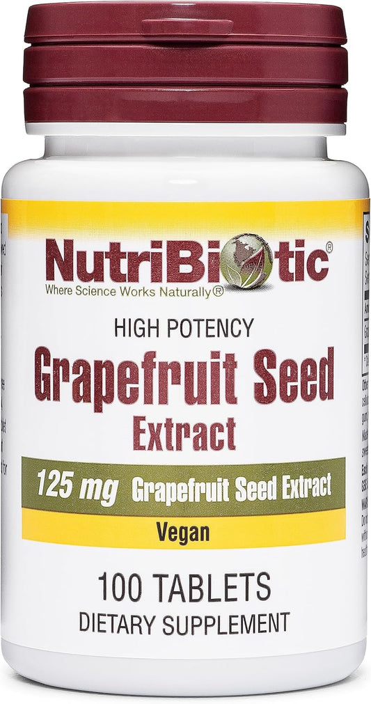 NutriBiotic Grapefruit Seed Extract Tablets 125mg - 100 Count | Premium Grade GSE with Bioflavonoids | Immune & Health Support | Easy to Swallow | Vegan, Gluten Free, Non-GMO