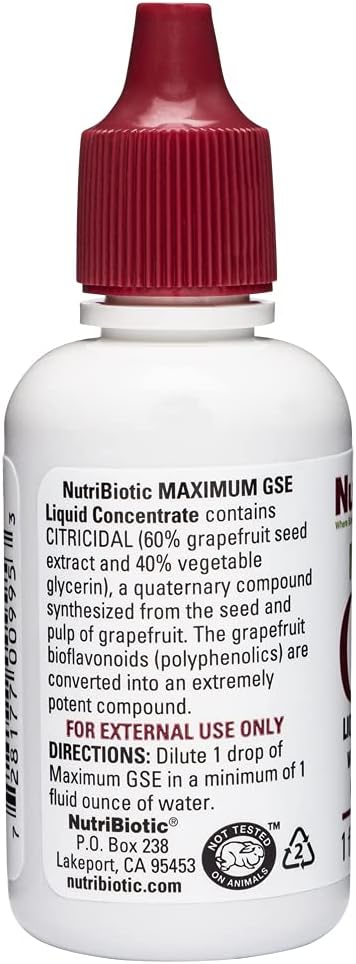 NutriBiotic Maximum GSE Liquid Extract - 1 Oz Premium Grapefruit Seed Concentrate with Bioflavonoids - Vegan, Gluten Free, Non-GMO & Potent