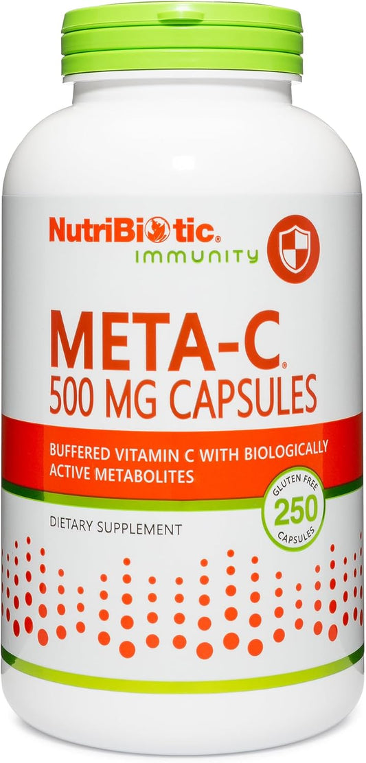NutriBiotic Meta-C Capsules 500mg: Spirulina-Bound Vitamin C with Calcium & Lemon Bioflavonoids, 250 Count