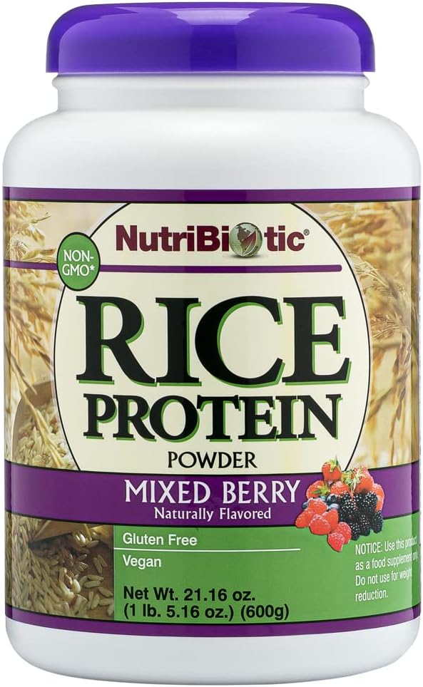 NutriBiotic Mixed Berry Rice Protein Powder - 1 lb 5 oz (600g) | Low Carb, Keto Vegan Protein | Chemical-Free, Non-GMO, Gluten-Free | Easily Digestible & Nutrient-Dense