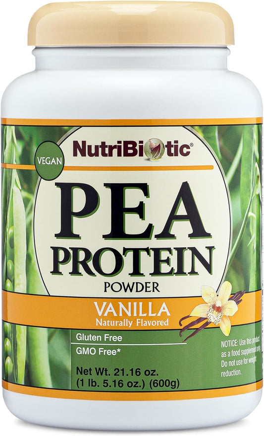 NutriBiotic Vanilla Pea Protein Powder - 21 Oz | Low Carb Vegan Plant Protein | USA Grown & Processed | Creamy & BCAA-Rich | Chemical-Free & Keto Friendly
