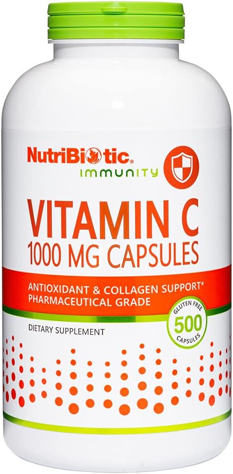 NutriBiotic Vitamin C Capsules - 1000 Mg, 500 Count | Immune & Antioxidant Support | Pharmaceutical Grade L-Ascorbic Acid | Gluten & GMO Free