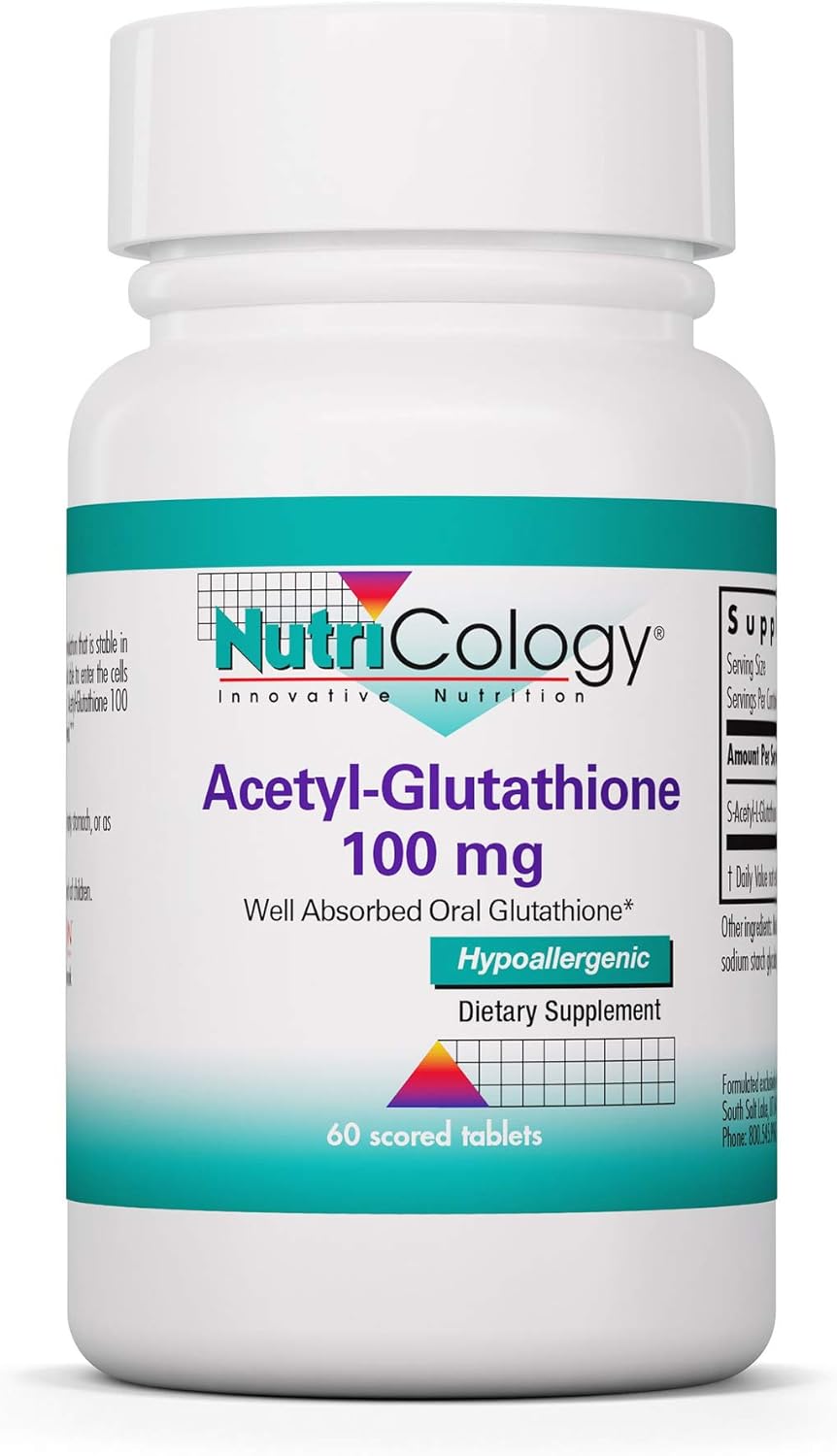 Nutricology Acetyl-Glutathione 100 mg Supplement - 60 Count for Immune Support, Oral Glutathione with Superior Absorption