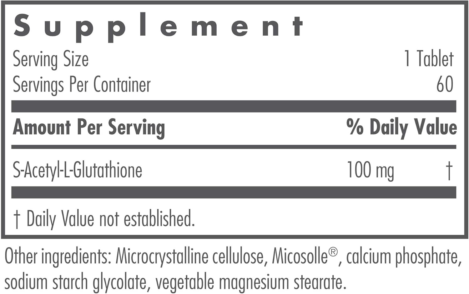 Nutricology Acetyl-Glutathione 100 mg Supplement - 60 Count for Immune Support, Oral Glutathione with Superior Absorption