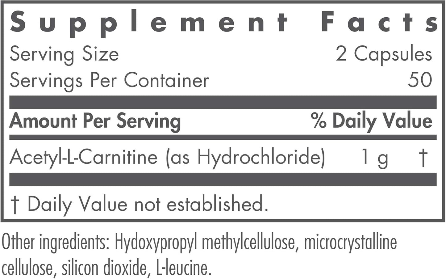 Nutricology ALC 500mg Supplement - Supports Metabolism and Energy, Free Form Amino Acid, Vegetarian Capsules - 100 Ct