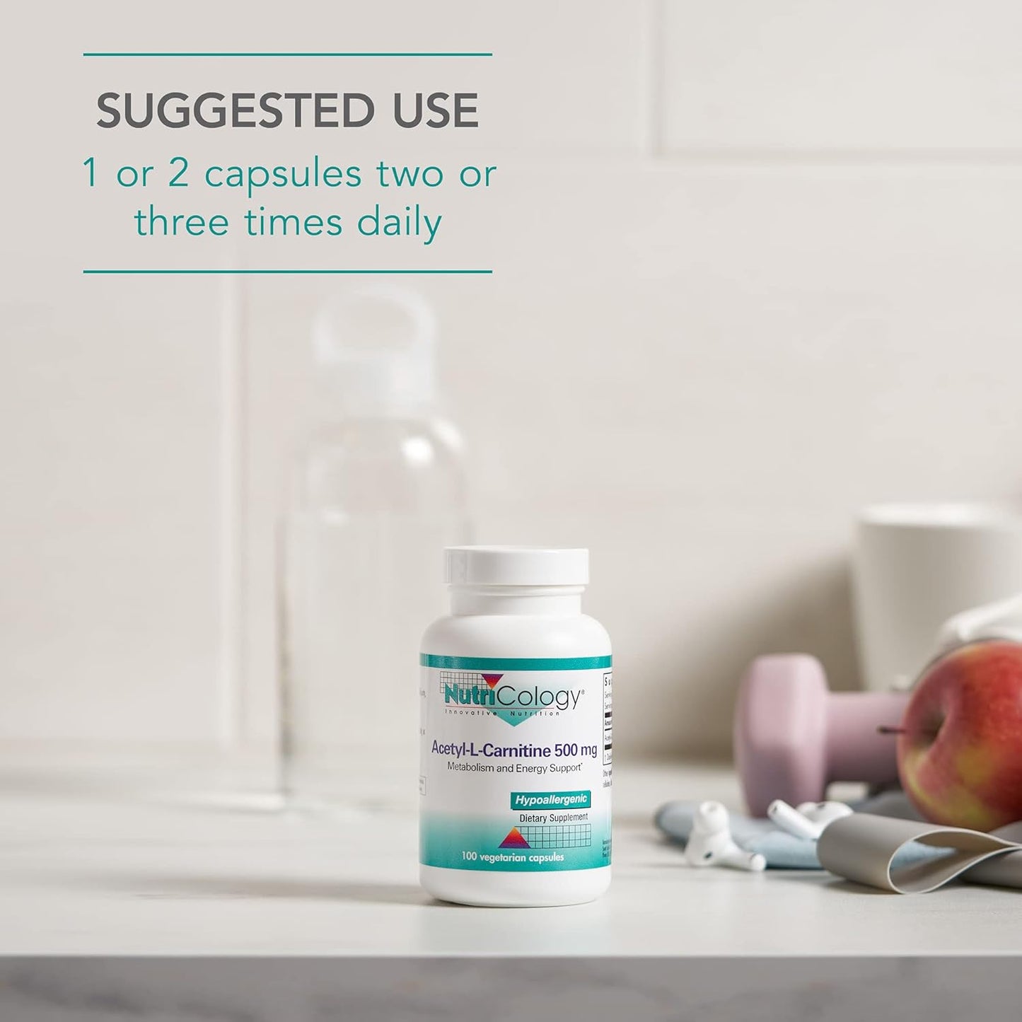Nutricology ALC 500mg Supplement - Supports Metabolism and Energy, Free Form Amino Acid, Vegetarian Capsules - 100 Ct