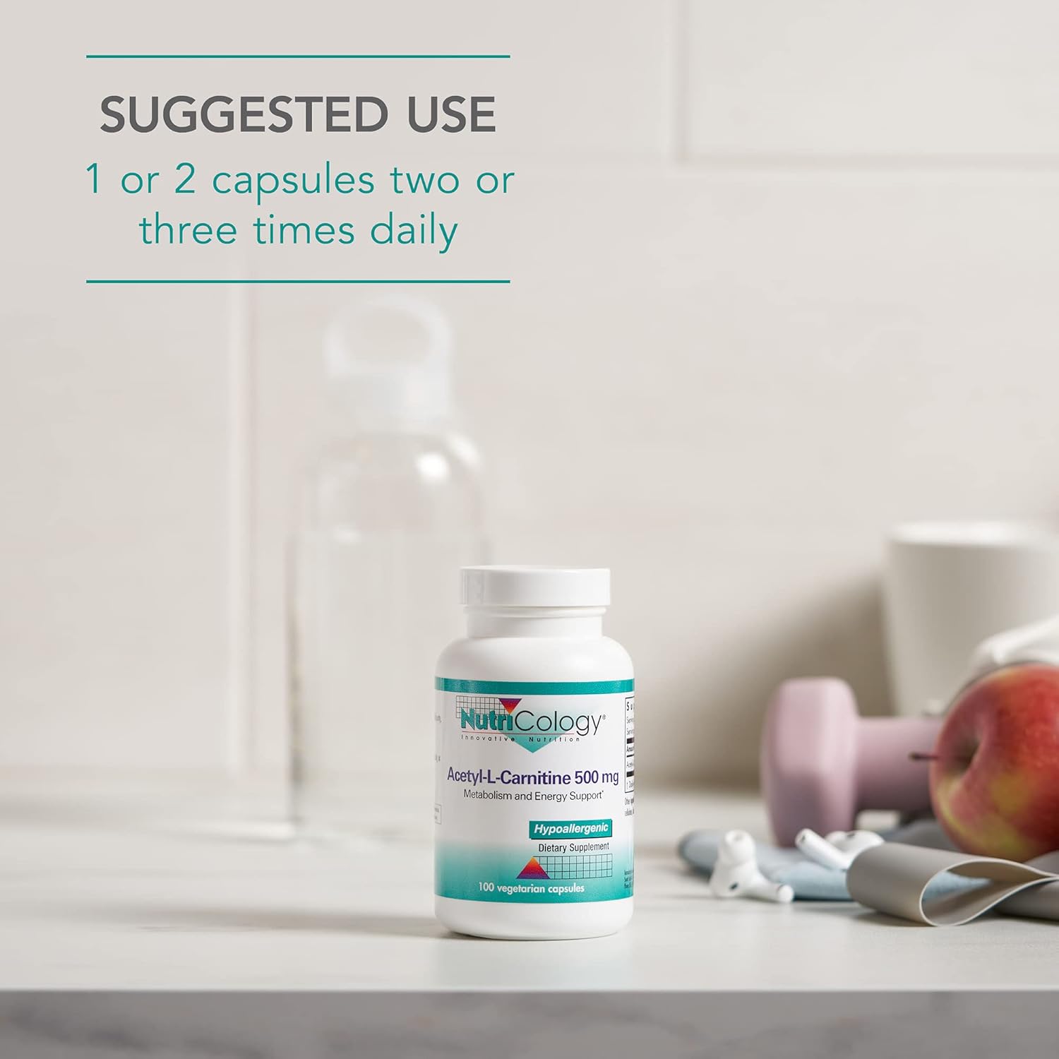 Nutricology ALC 500mg Supplement - Supports Metabolism and Energy, Free Form Amino Acid, Vegetarian Capsules - 100 Ct