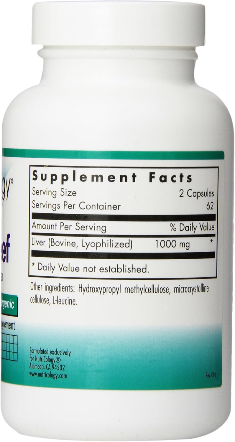 Nutricology Liver Beef Supplement, 125 Vegetable Capsules - Supports Liver Health and Function