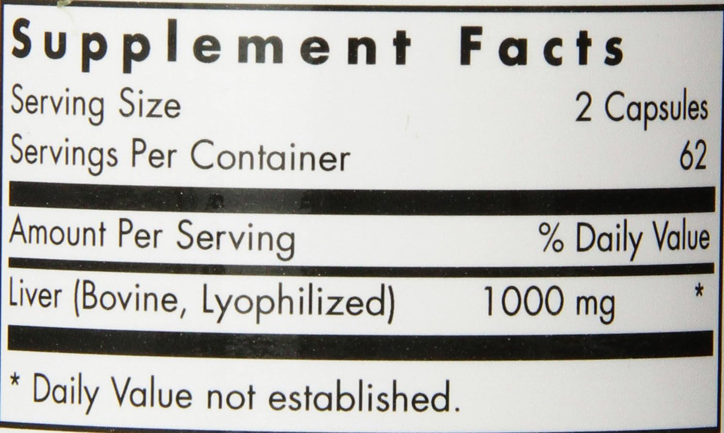 Nutricology Liver Beef Supplement, 125 Vegetable Capsules - Supports Liver Health and Function