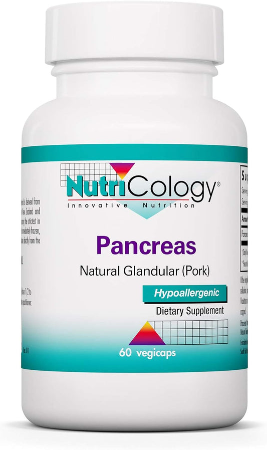 Nutricology Pancreas Pork 425mg Supplement - Natural Pancreatic Enzymes for Digestion - 60 Capsules