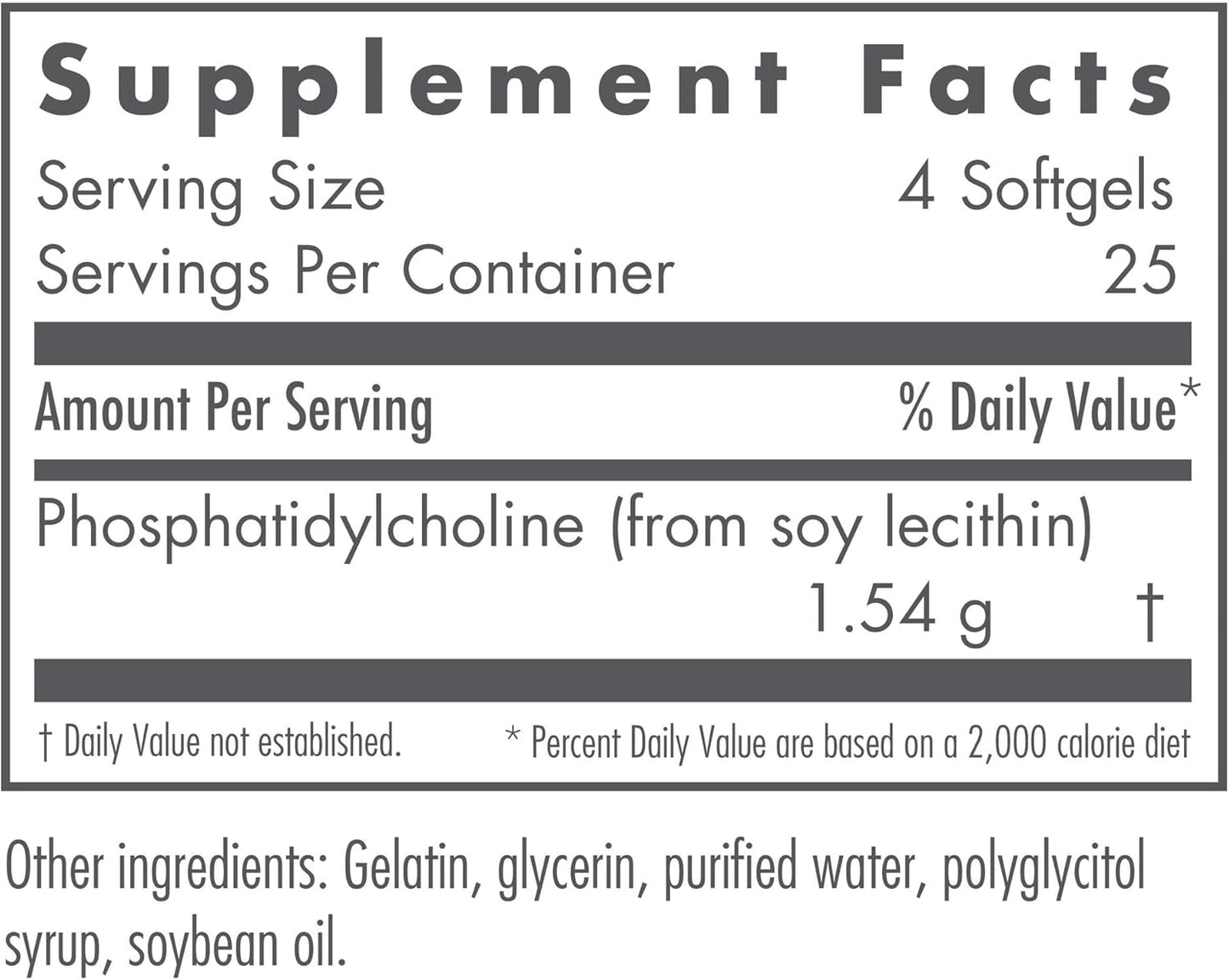 Nutricology Phosphatidyl Choline Supplement - Lecithin Capsules for Liver and Fat Digestion Support - 100 Count