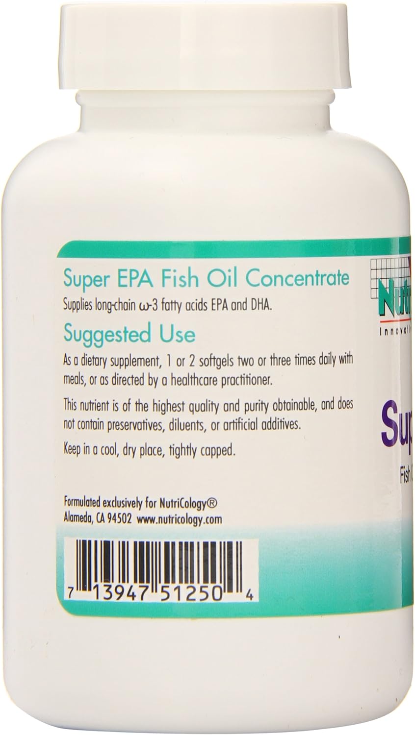 Nutricology Super EPA Omega 3 Fish Oil Softgels - 60 Count, High Concentration of EPA & DHA Omega 3 Fatty Acids, Sustainably-Sourced from Anchovies