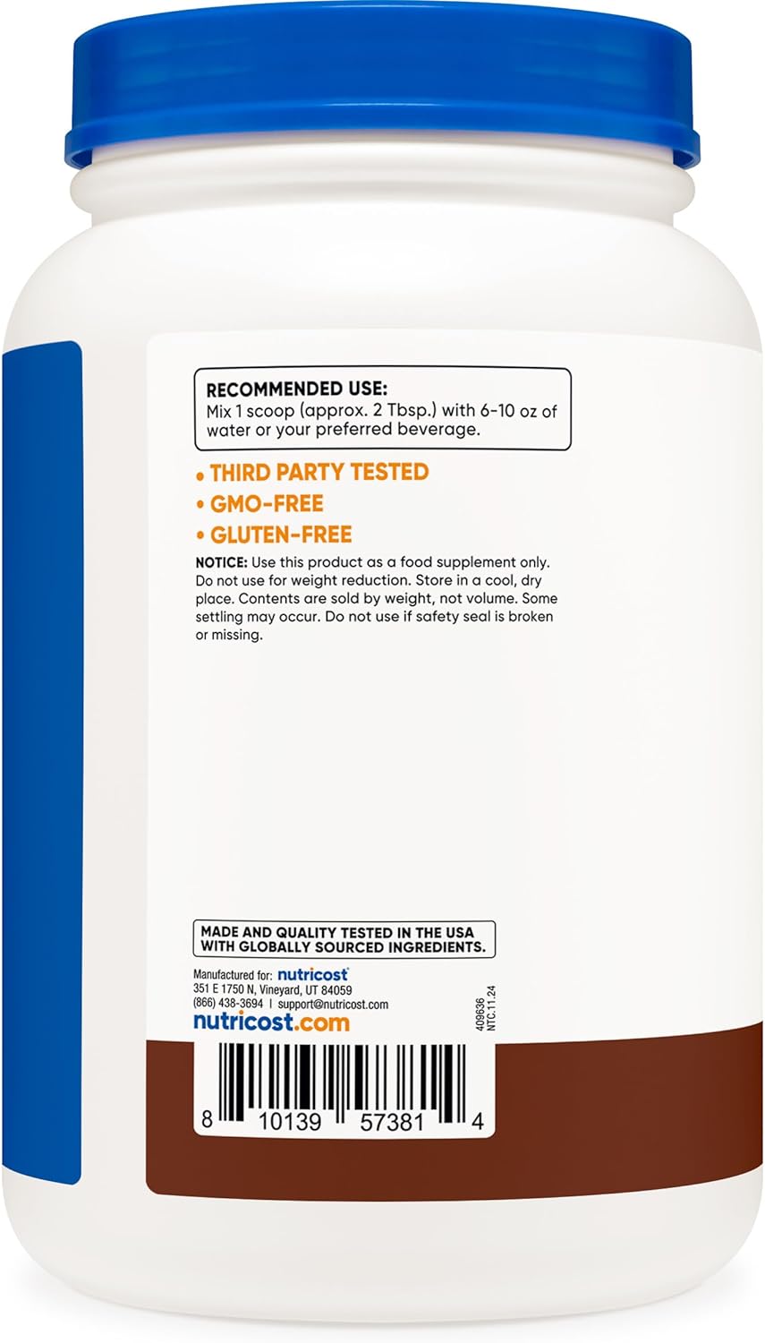 Nutricost 2 LB Milk Chocolate Soy Protein Isolate Powder - Vegan, GMO-Free, Gluten Free - 10g Protein/Serving