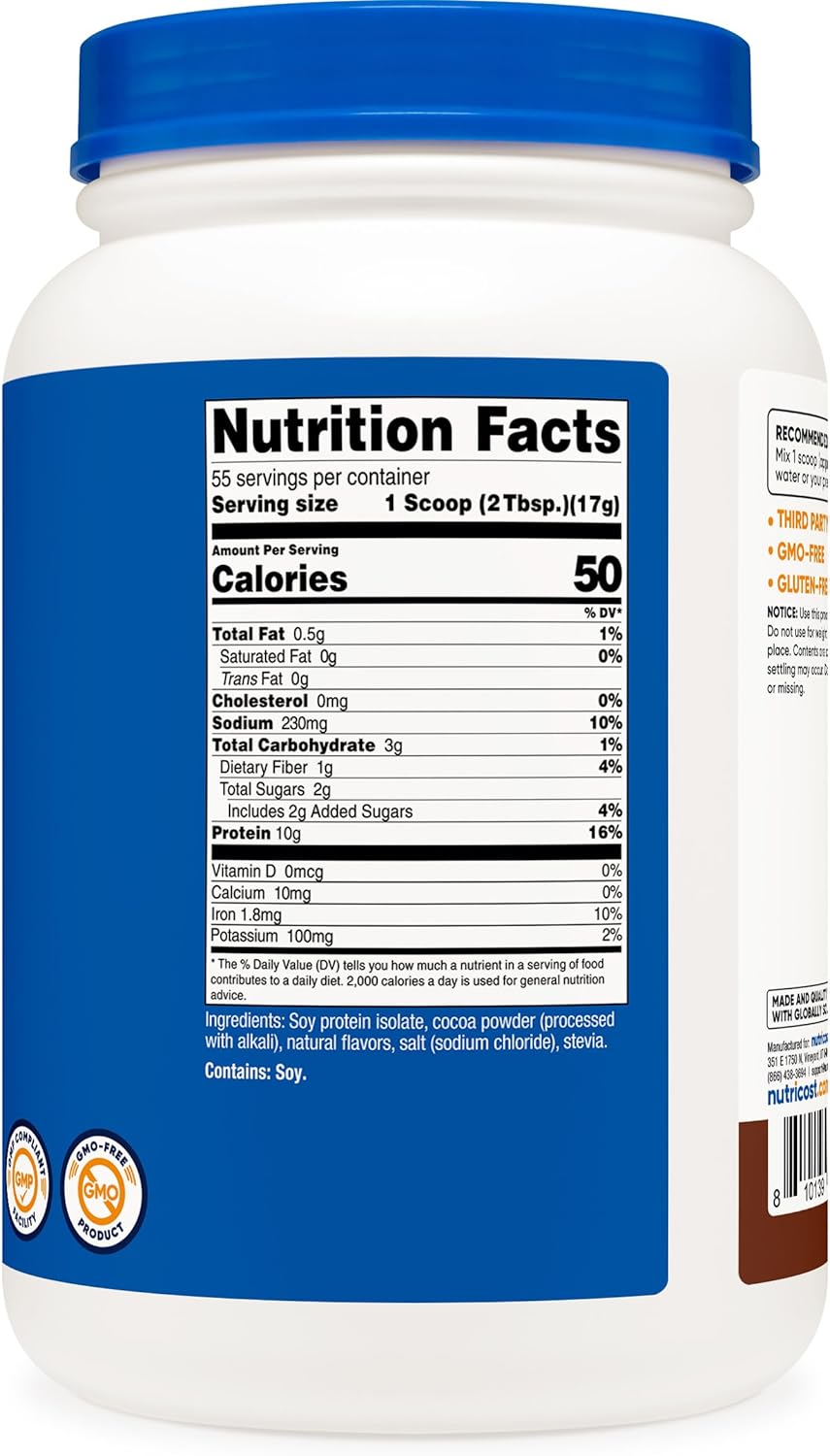 Nutricost 2 LB Milk Chocolate Soy Protein Isolate Powder - Vegan, GMO-Free, Gluten Free - 10g Protein/Serving