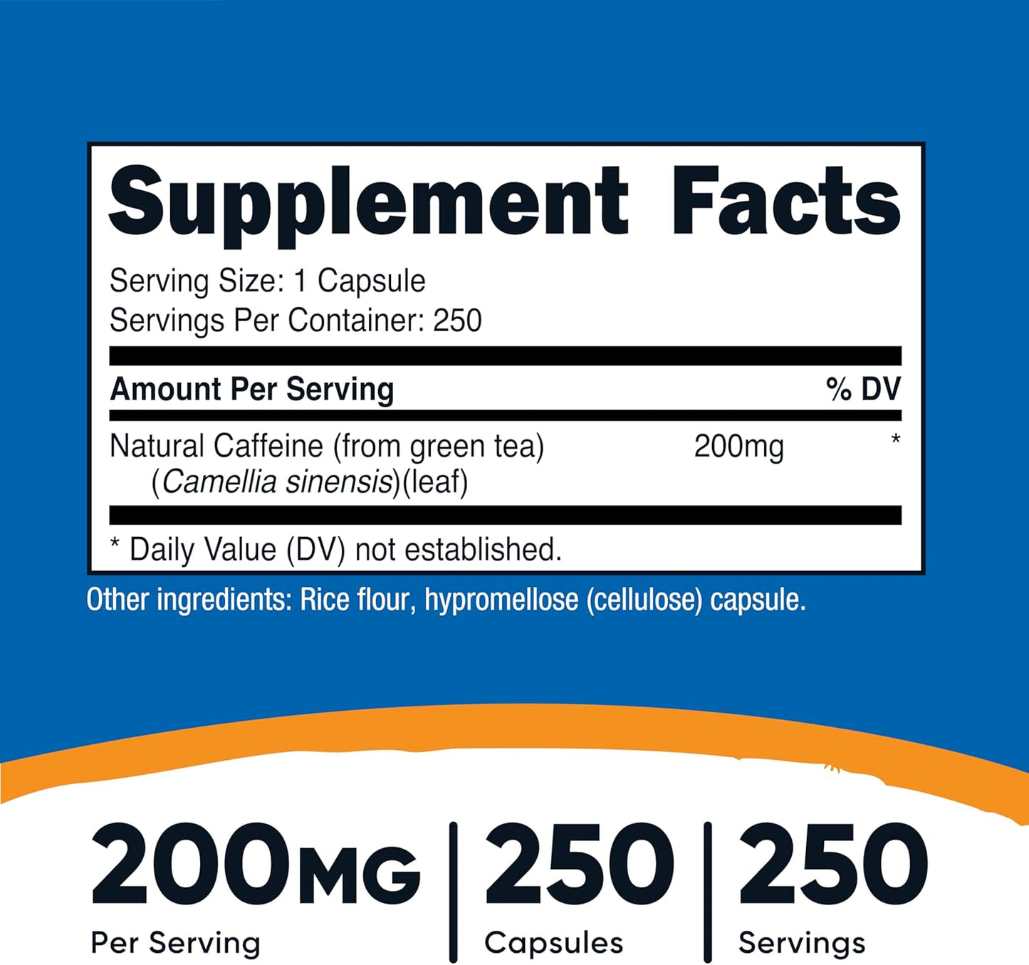 Nutricost 200mg Natural Caffeine - 250 Vegetarian Capsules, Gluten Free & Non-GMO