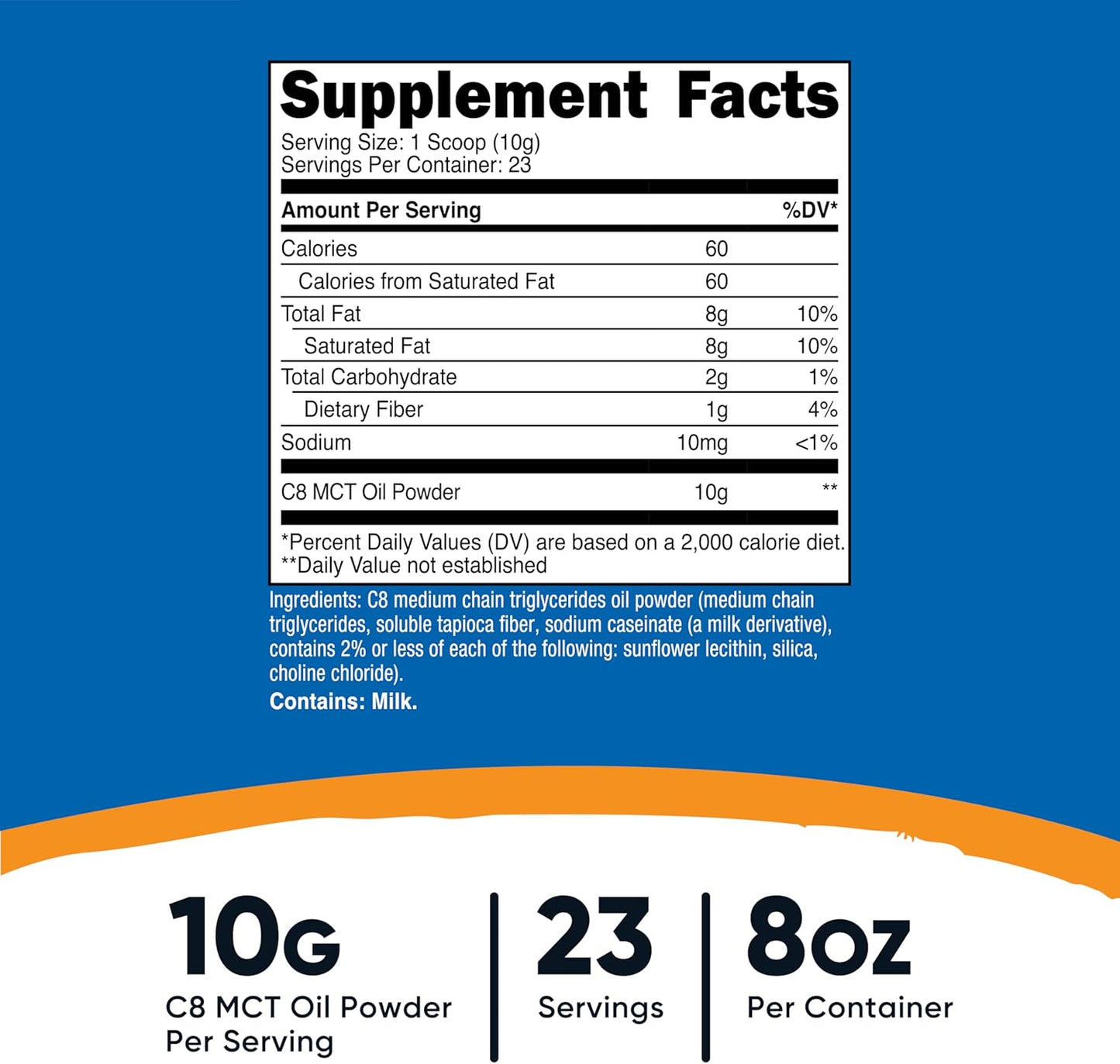 Nutricost 8oz C8 MCT Oil Powder - 23 Servings, 95% C8 MCT Oil Powder