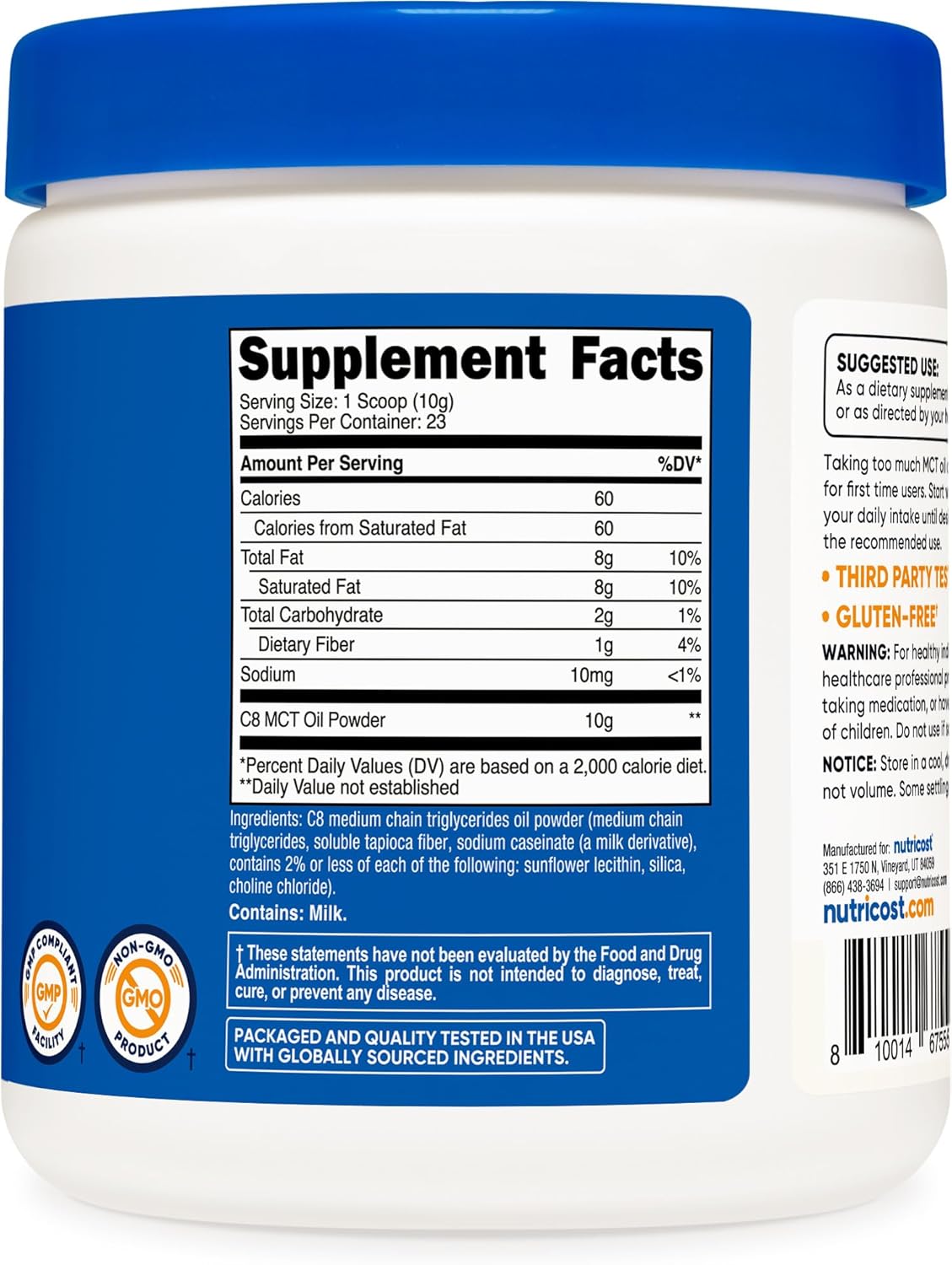 Nutricost 8oz C8 MCT Oil Powder - 23 Servings, 95% C8 MCT Oil Powder