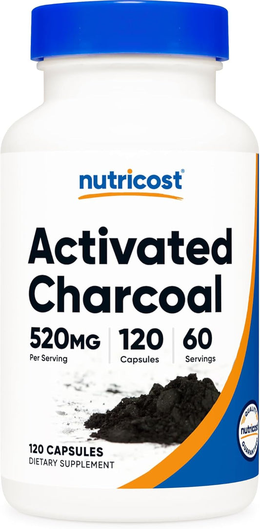Nutricost Activated Charcoal Capsules - 520mg Premium Powder, Non-GMO, Gluten Free - 120 Count