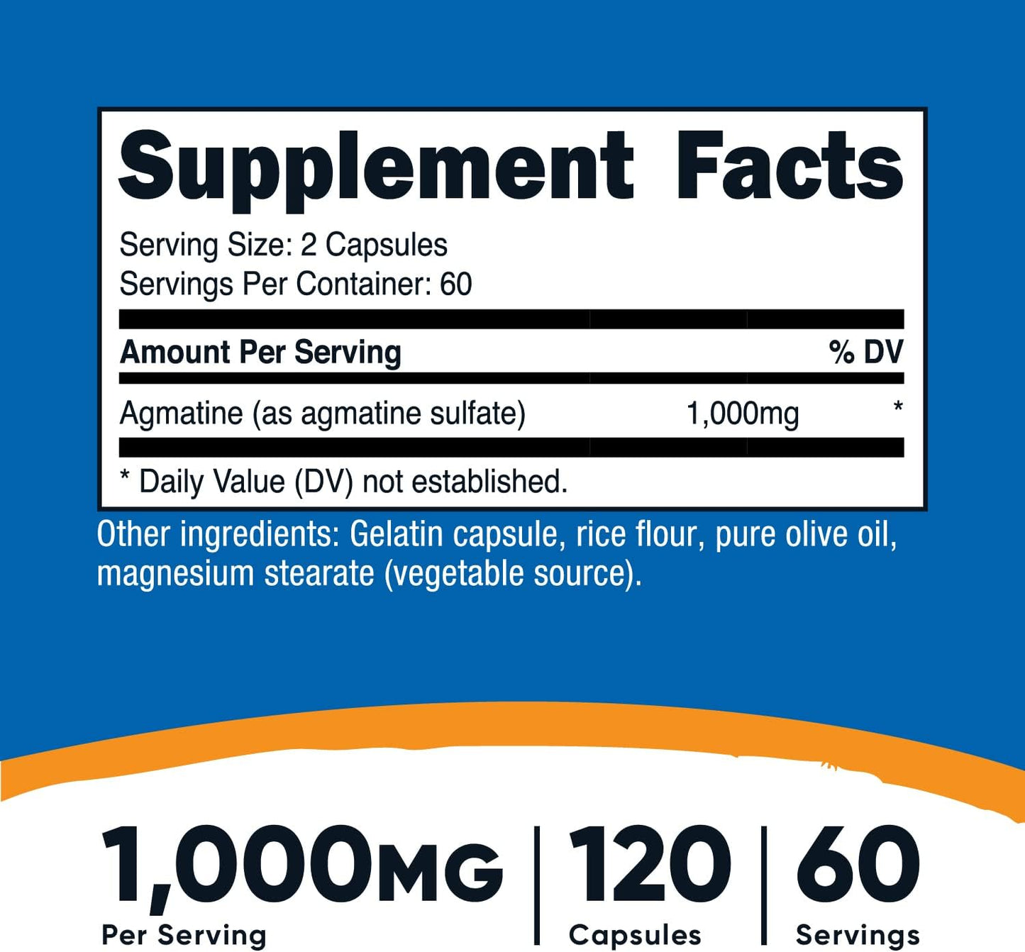 Nutricost Agmatine Sulfate 1000mg - 240 Capsules (Gluten Free, Non GMO)