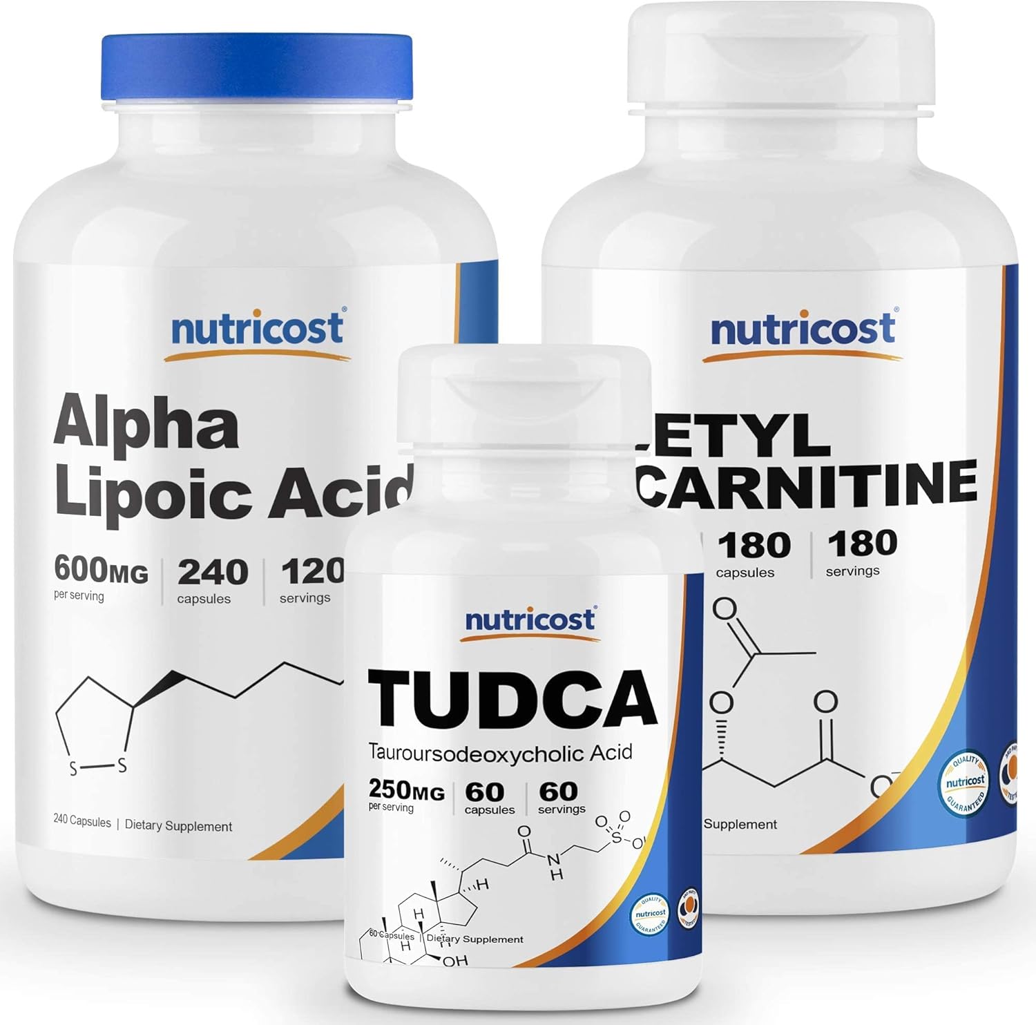 Nutricost Alpha Lipoic Acid, Tudca, and Acetyl L-Carnitine Bundle - 600mg/240 Caps, 250mg/60 Caps, 500mg/180 Caps