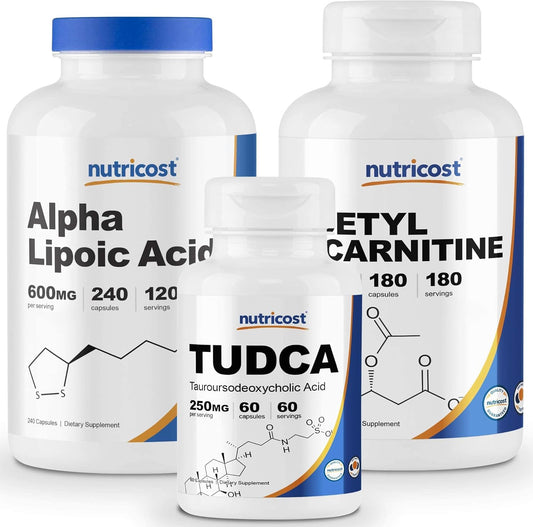 Nutricost Alpha Lipoic Acid, Tudca, and Acetyl L-Carnitine Bundle - 600mg/240 Caps, 250mg/60 Caps, 500mg/180 Caps