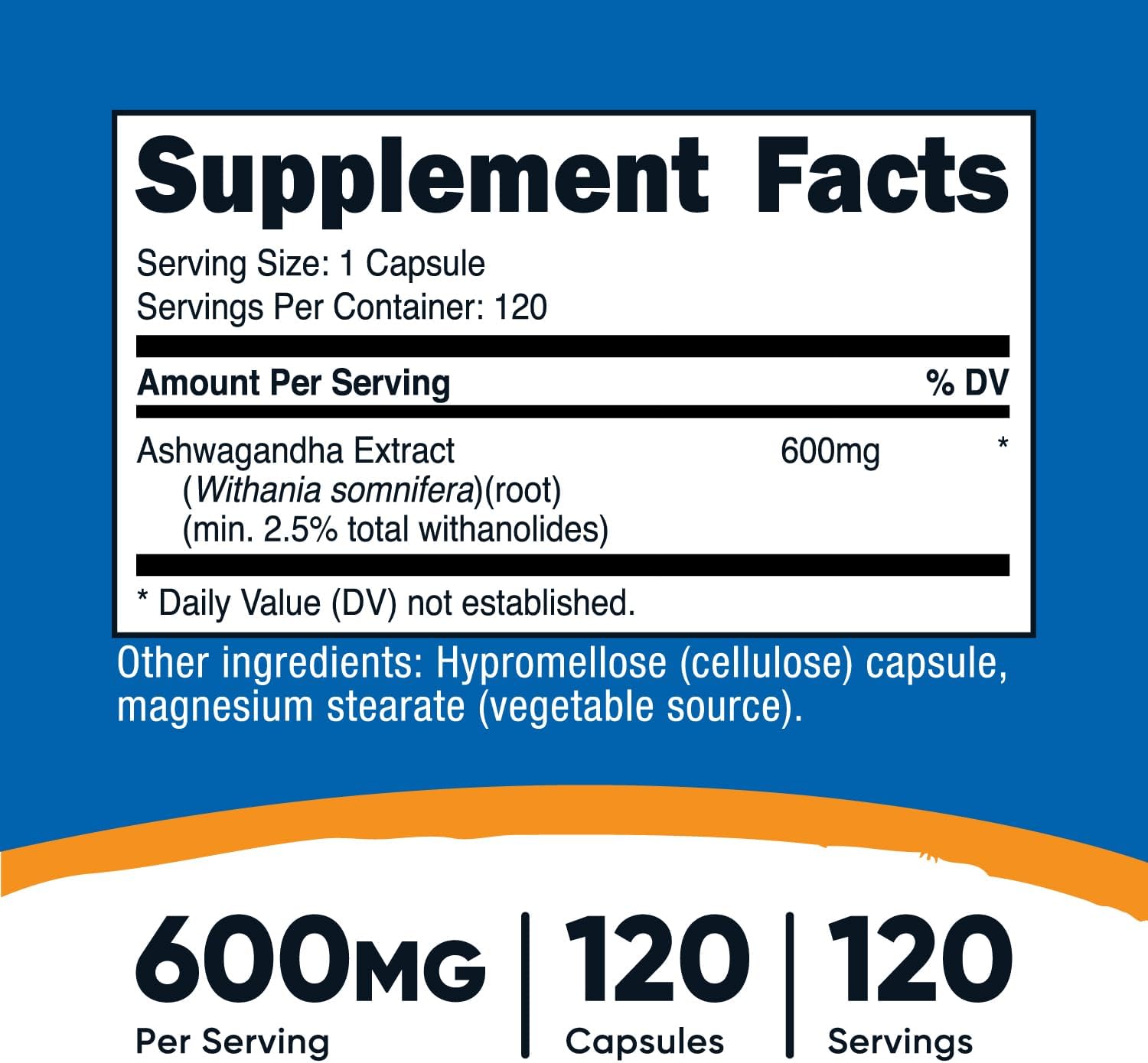 Nutricost Ashwagandha Capsules 600mg - 120 Count Vegetarian Non-GMO Gluten Free Herbal Supplement