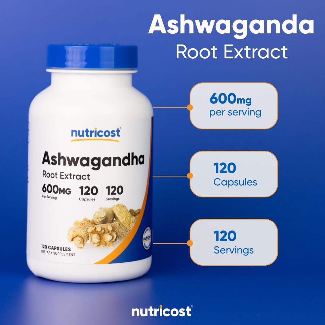 Nutricost Ashwagandha Capsules 600mg - 120 Count Vegetarian Non-GMO Gluten Free Herbal Supplement