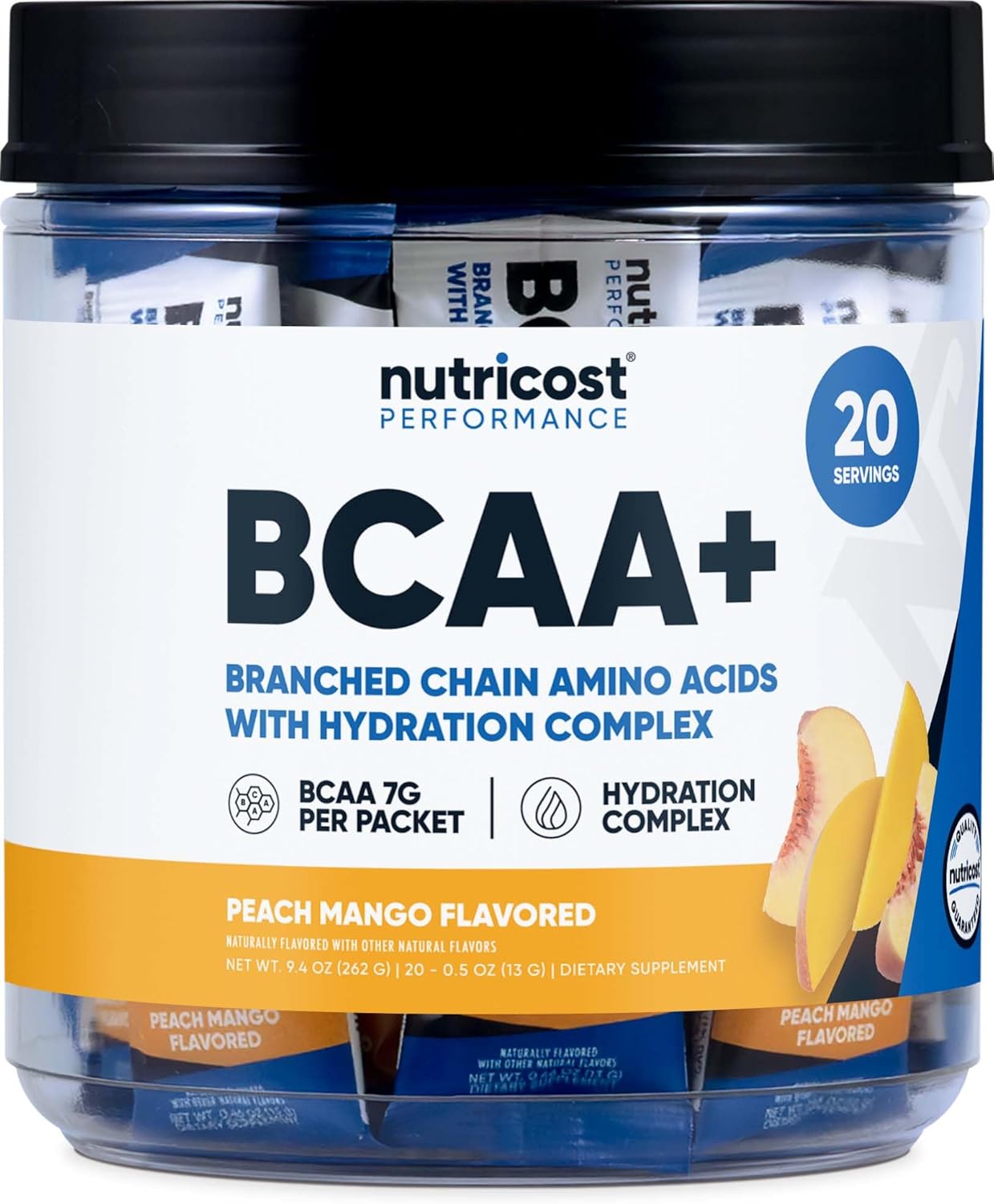 Nutricost BCAA+ Hydration Peach Mango Stickpacks - BCAAs with Hydration Complex - Gluten-Free, Non-GMO (20 Count)