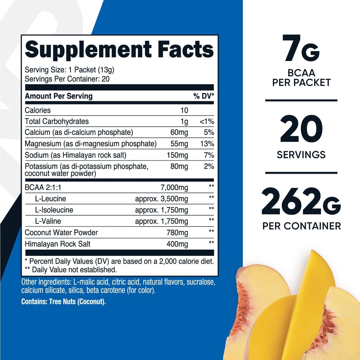 Nutricost BCAA+ Hydration Peach Mango Stickpacks - BCAAs with Hydration Complex - Gluten-Free, Non-GMO (20 Count)