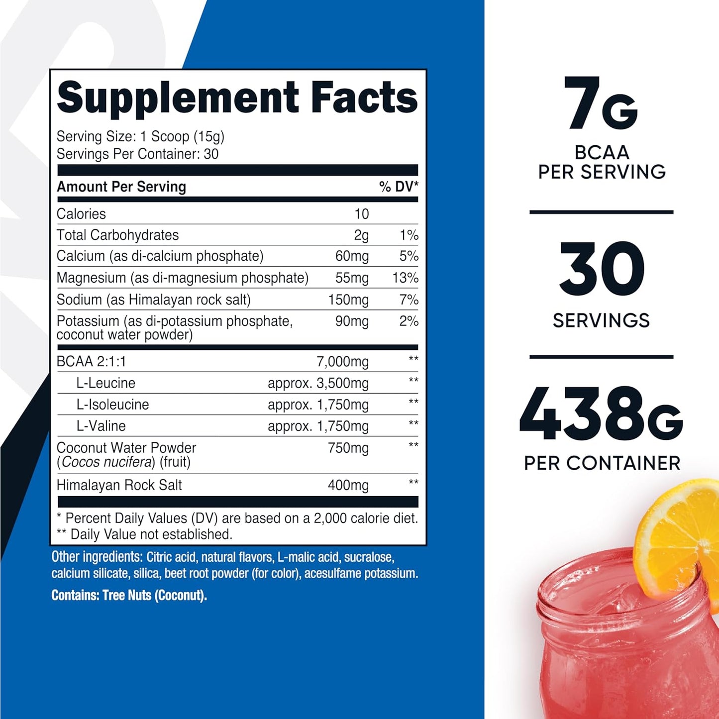 Nutricost BCAA Hydration Powder, Raspberry Lemonade Flavor, 30 Servings - BCAA with Hydration Complex - Gluten-Free, Non-GMO