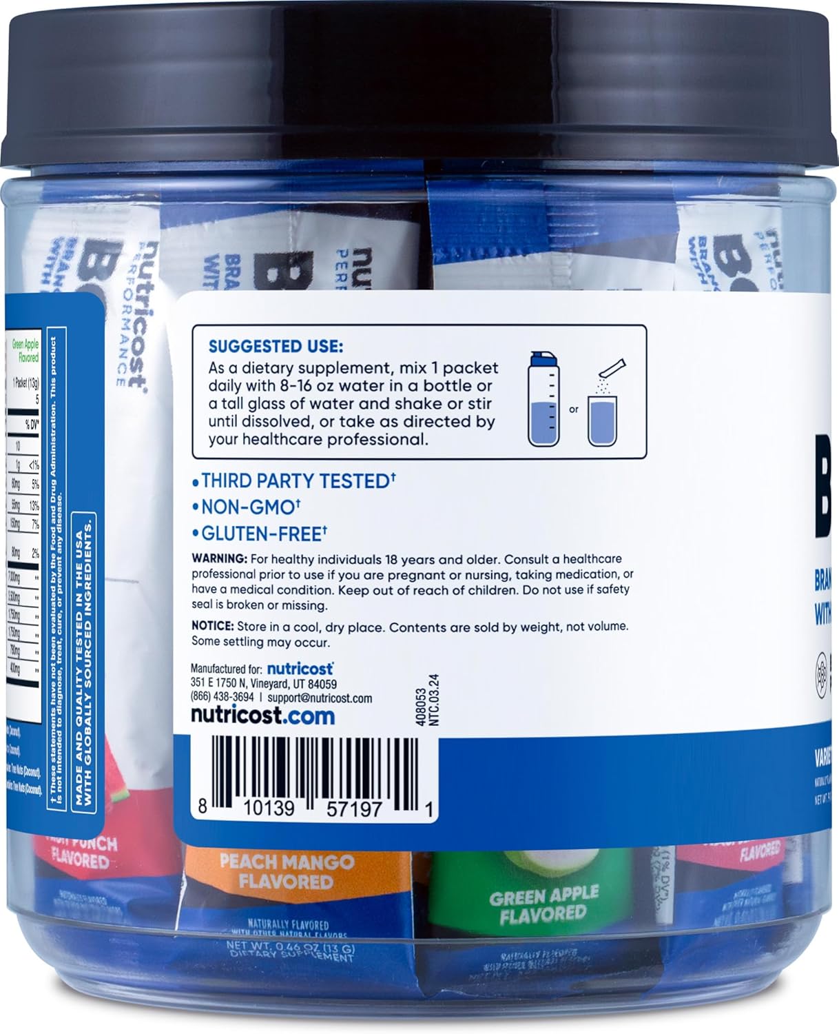Nutricost BCAA+ Hydration Variety Pack - 20 Stickpacks of Gluten-Free, Non-GMO Branched Chain Amino Acids and Hydration Complex