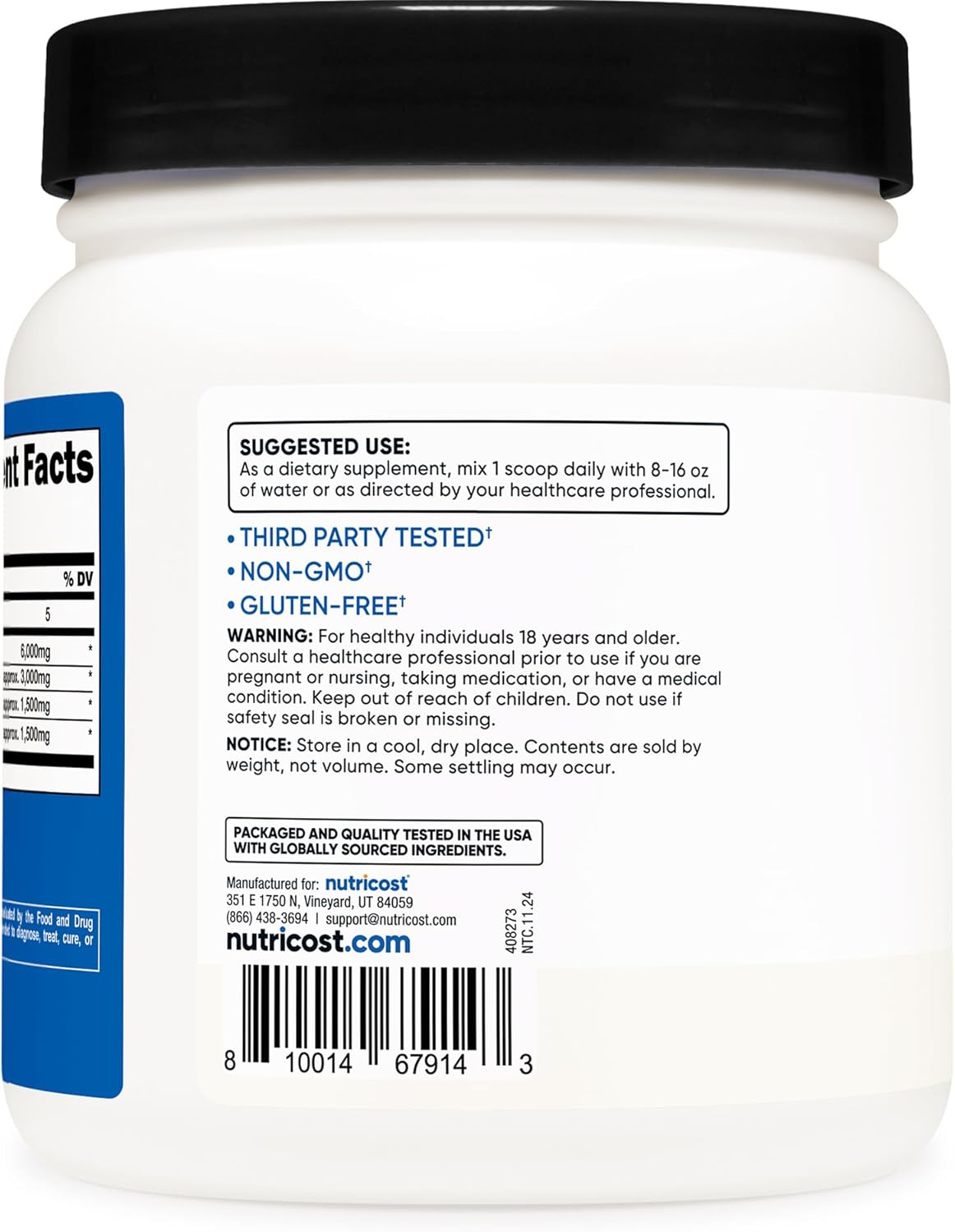 Nutricost BCAA Powder 2:1:1 - 90 Servings, Unflavored Branched Chain Amino Acid Supplement