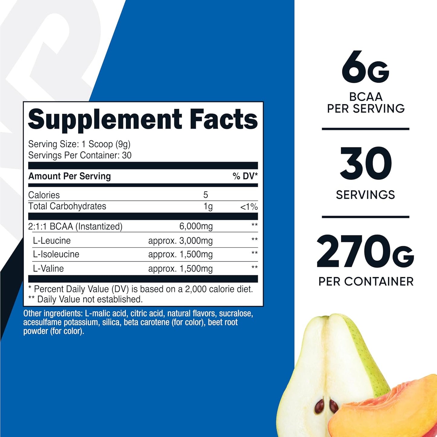 Nutricost BCAA Powder 2:1:1 (Peach Pear Flavor, 30 Servings) - Essential Amino Acids