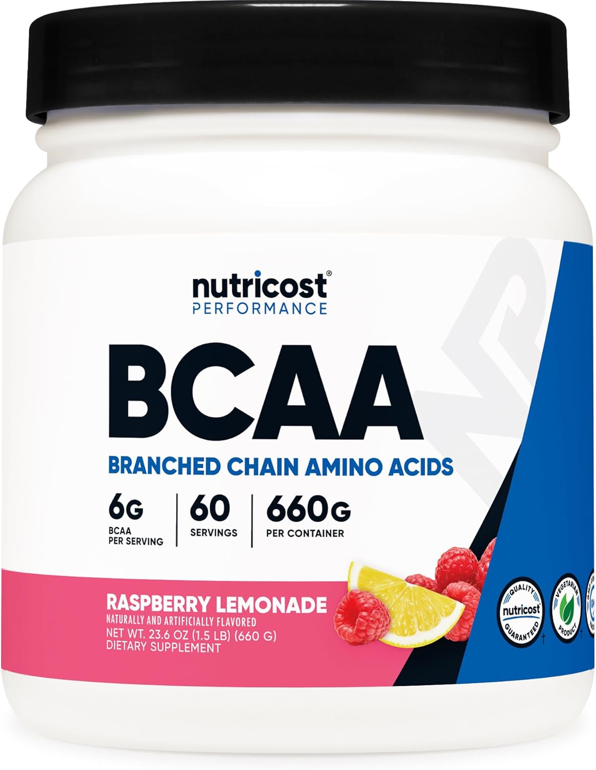 Nutricost BCAA Powder in Raspberry Lemonade Flavor - 60 Servings with Optimal 2:1:1 Ratio