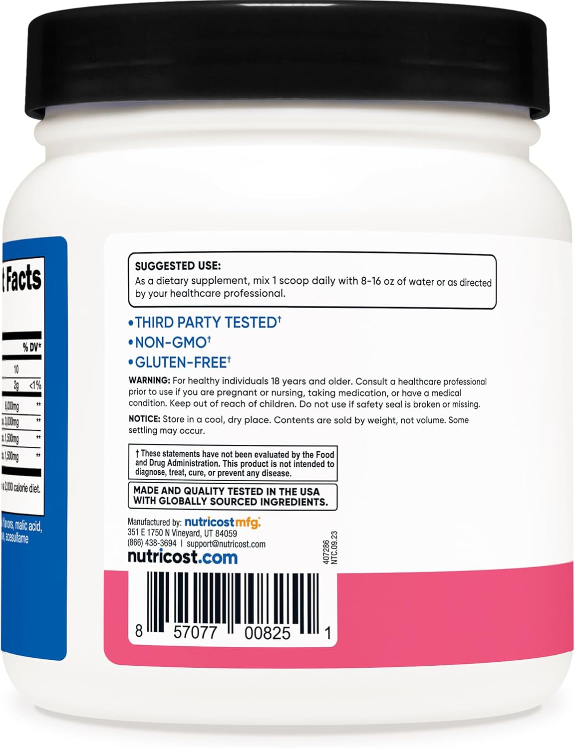 Nutricost BCAA Powder in Raspberry Lemonade Flavor - 60 Servings with Optimal 2:1:1 Ratio