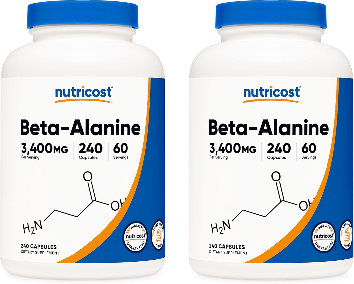 Nutricost Beta Alanine Capsules 3400mg - 2 Pack, Potent Gluten Free & Non-GMO Supplement with 850mg Per Cap, 60 Servings