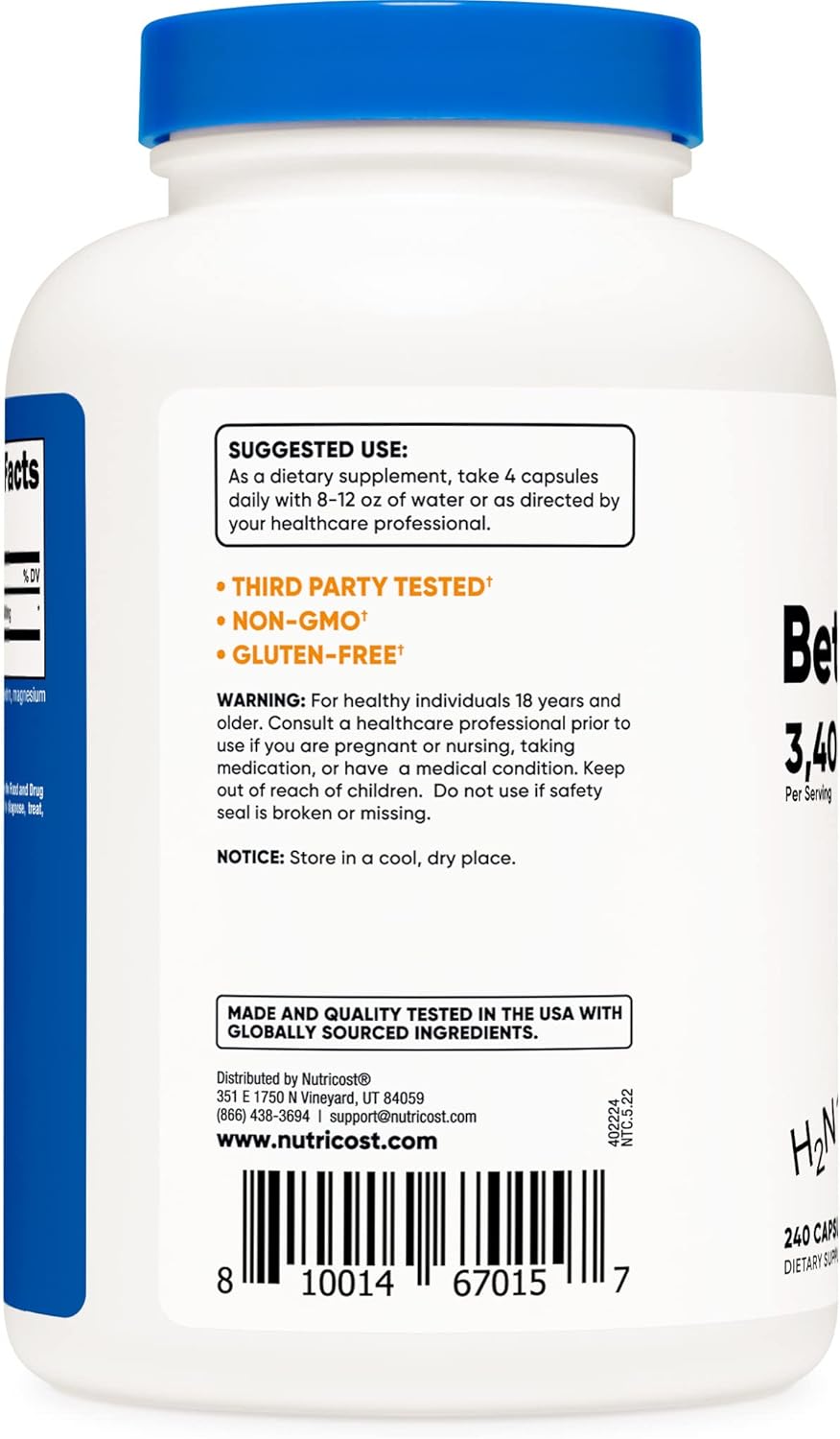 Nutricost Beta Alanine Capsules 3400mg - 2 Pack, Potent Gluten Free & Non-GMO Supplement with 850mg Per Cap, 60 Servings
