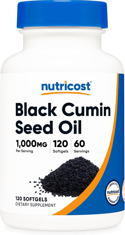 Nutricost Black Seed Oil Softgels - Cold Pressed, 1000mg Per Serving, Omega 3 6 9 Source - 120 Softgels, Non-GMO, Gluten Free